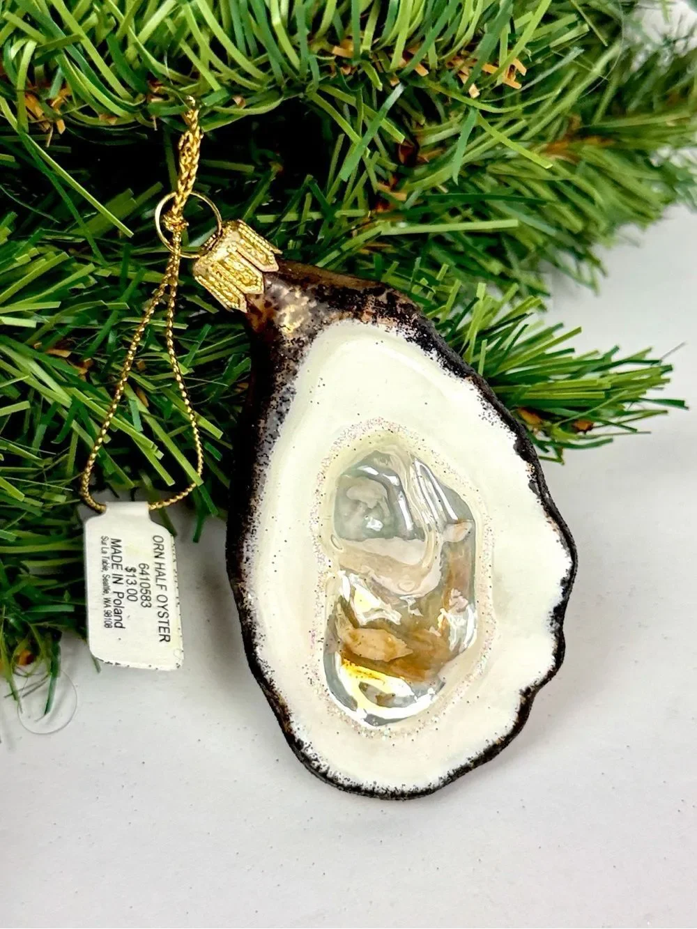 Sur La Table Oyster On The Half Shell Glass Christmas Ornament made in Poland